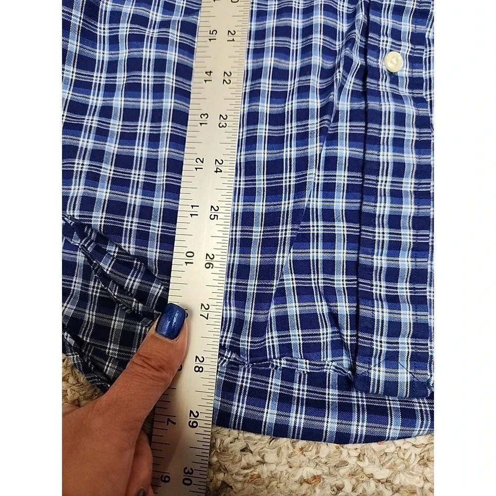 Ralph Lauren Blue‎ Plaid Long Sleeve Button Logo Shirt Size L